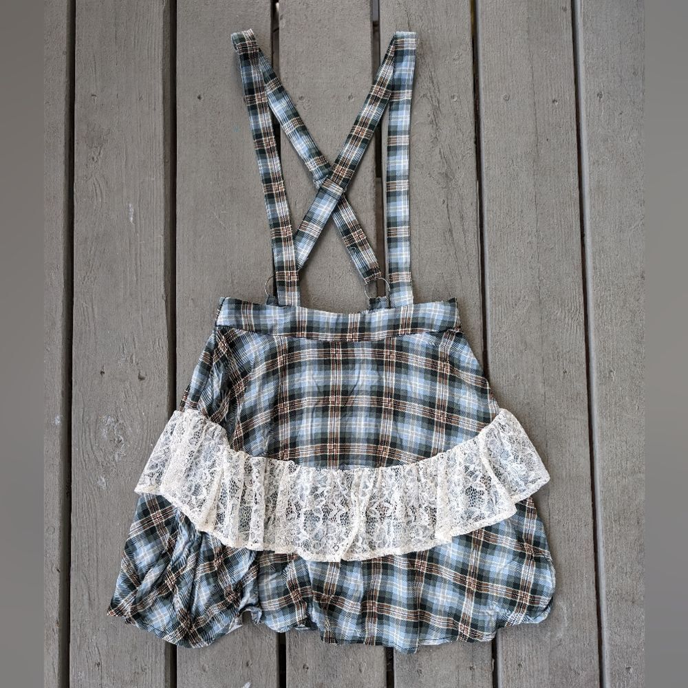 Hot Topic Plaid Lace‎ Suspender Skirt Jumper Gothic CottageCore Lolita Medium